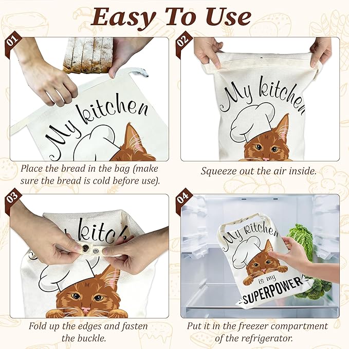 Bread Bags for Homemade Bread, Peeking Ginger Cat 2 Pack Linen and Beeswax Sourdough Storage Bags, Reusable Keeper, Keeps Breads Fresh Longer, Gifts for Bakers