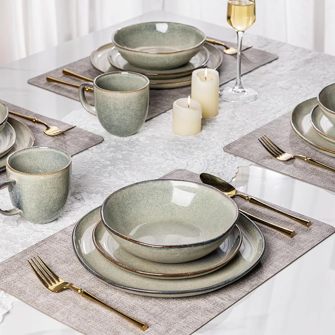 AmorArc Ceramic Dinnerware Sets,Handmade Reactive Glaze Stoneware Plates and Bowls Sets,Highly Scratch Resistant | Dishwasher & Microwave Safe Dishes Set,Service for 4 (12pc)