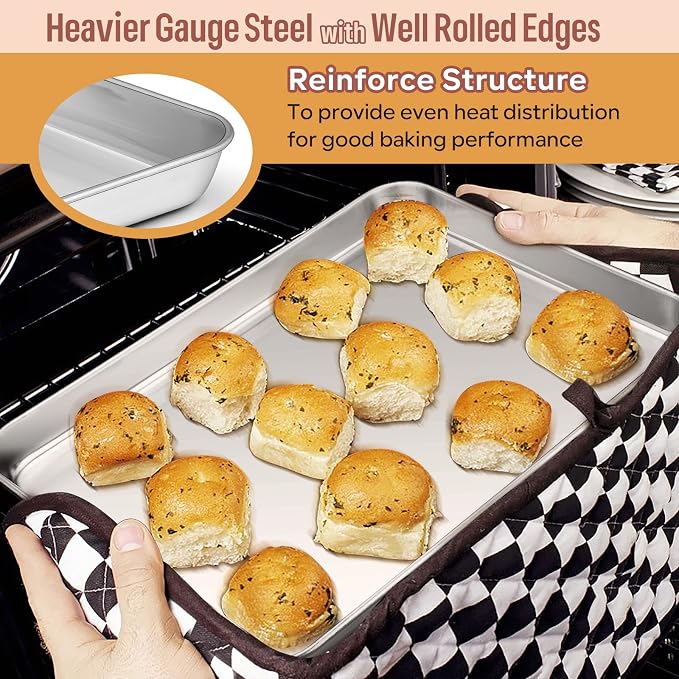 E-far 6-Piece Baking Pans set, Stainless Steel Bakeware Set for Oven, Include 8-Inch Cake Pan/Rectangle Baking Cookie Sheet/Muffin/Loaf Pan, Non-Toxic & Heavy Duty, Dishwasher Safe