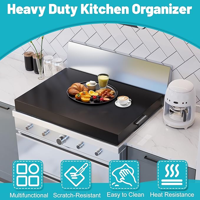 Stove Top Cover, Large Gas Stove Cover Board, 30" L x 22" W x 3" H, Metal Stove Top Cover with Handles, Noodle Board Cooktop Cover, Kitchen Organizer, Easy to Clean