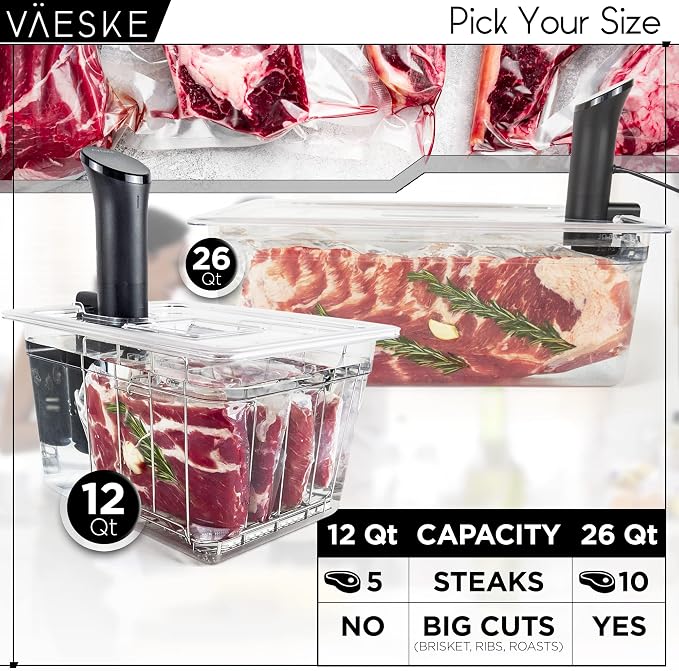 VÄESKE Insulated Sous Vide Container with Lid and Rack | Neoprene Retains Heat & Protects Countertops | Works with Most Sous Vide Cookers (12 QT)