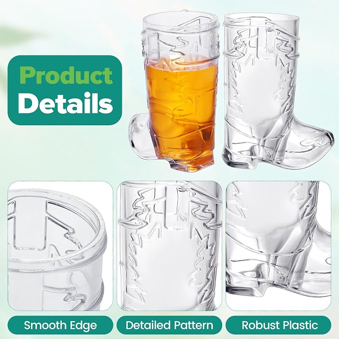 Aodaer 36 Pieces 1 OZ Clear Cowboy Boot Shot Glasses Mini Plastic Boot Shot Cups Western Cowboy Glasses Reusable Beer Mugs for Cowgirl Party Decorations Birthday Bachelorette Party Favors