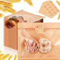 Outus 100 Pcs Cookie Packaging Bags with Seal, 7.1 x 7.5 Inch Bakery Pastry Bags with Window, Heat Sealable Grease Resistant Paper to Go Bake Sleeves for Gift Giving Donut Bread Sandwich (Brown)