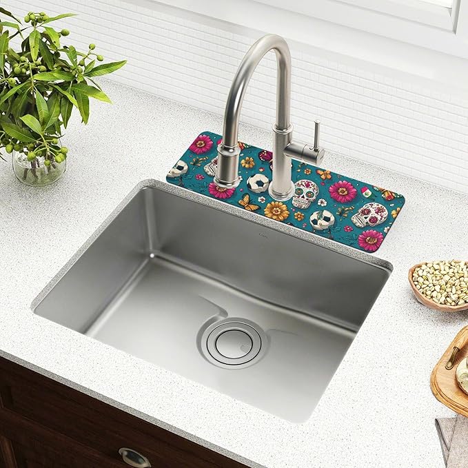 Kitchen Sink Splash Guard 2 PCS 14.7 Inch Sink Faucet Mat Splash Guard for Bathroom Countertop Water Absorbent Foldable Cuttable Soft Washable Mexican Flag Flower Soccer