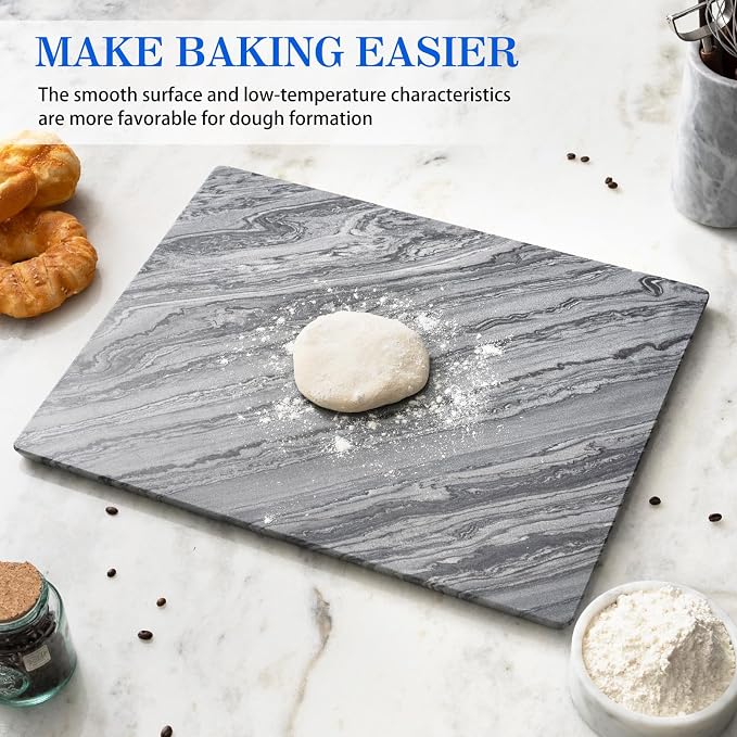 Koville Marble Cutting Board for Kitchen, 20x16 Inches Large Marble Slab Cheese Board, Rectangular Serving Board for Baking Charcuterie Pastry, Natural Stone Board for Countertop(Monte Grigio)