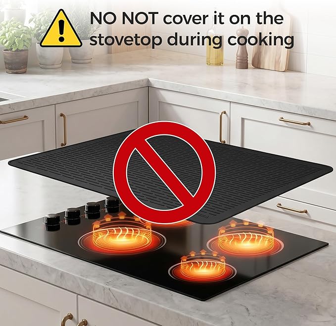 YUHFERA Stove Top Cover for Electric Stove - Silicone Stove Mat for Glass Top, Glass Cooktop Protector For Kitchen,Multi-functional Oven Covers for Electric Stove (Black,28 x 20)