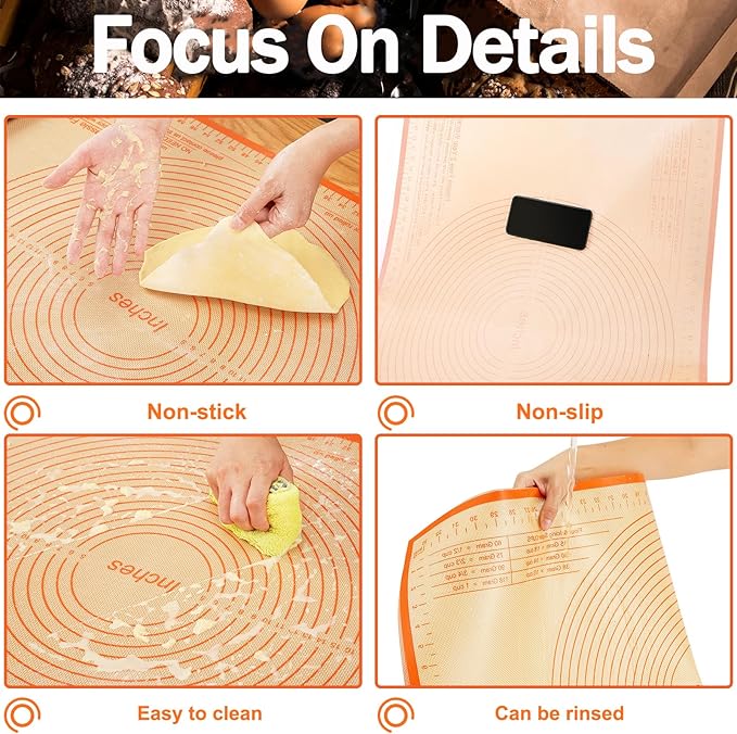 Silicone Pastry Mat 34x26 Inch Nonstick Baking Mat -Perfect for Doug, Pastry, Bread, Dough Rolling, Kneading Board, Pie Crust, Fondant, Pasta/Pizza, Kitchen Counter Mat