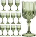 7OZ Plastic Wine Glasses, Reusable Vintage Goblets Unbreakable Drinking Glasses Crystal Water Cups Champagne for Wedding, Parties (12, Light Green)