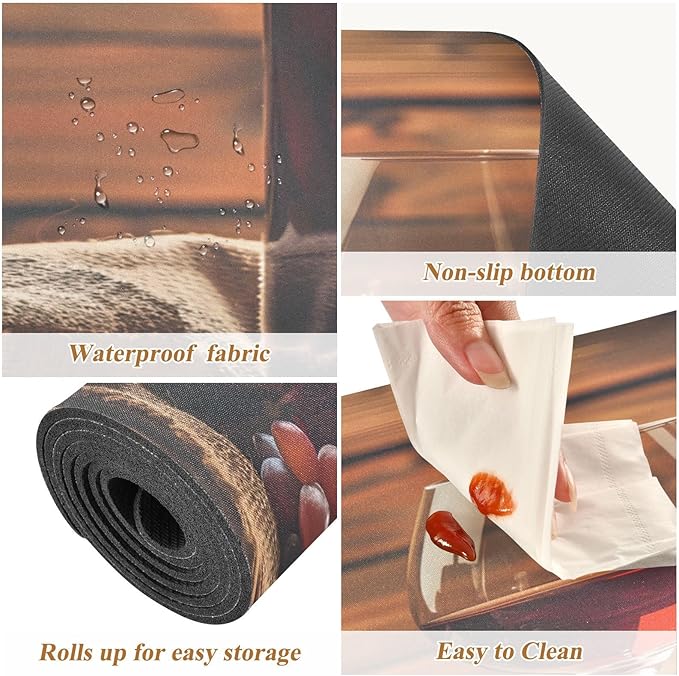 Red Wine Glass and Grape in Basket in Wooden Trivet Table Runner 40 Inches Long Trivet for Hot Pots and Pans/Hot Dishes,Table Protector Heat Up to 230F, Decorative Hot Plates Mat for Kitchen Counterto