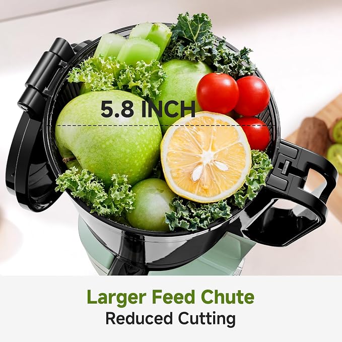 AMZCHEF Cold Press Juicer Machine, 5.8" Wide Chute for Whole Fruits & Vegetables, Self-Feeding Slow Masticating Juicer, 3-in-1 for Juice, Nut Milk & Sorbet, Triple Filtration, Easy Clean