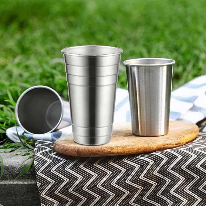 MEWAY Premium Stainless Steel Cups 24 oz Pint Cup Tumbler- Premium Metal Cups - Stackable Durable Cup，Chilling Beer Glasses, for Travel, Outdoor (16 Pack)
