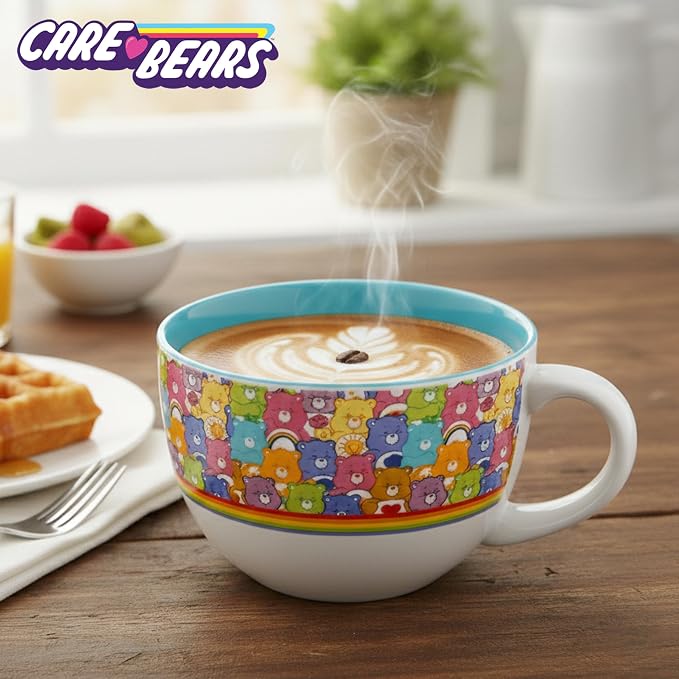 Silver Buffalo Care Bears Ceramic Soup Mug, All Over Print, 24oz | Tenderheart Bear, Cheer Bear, Funshine Bear and friends, oversized handle, generous capacity, colorful design