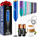 Zulay Kitchen Powerful Milk Frother AA Batteries Included – Ultra Fast Handheld Drink Mixer with Stainless Steel Whisk Stirrer for Coffee, Protein, Matcha & More, Frother Wand Electric Frothmate Blue