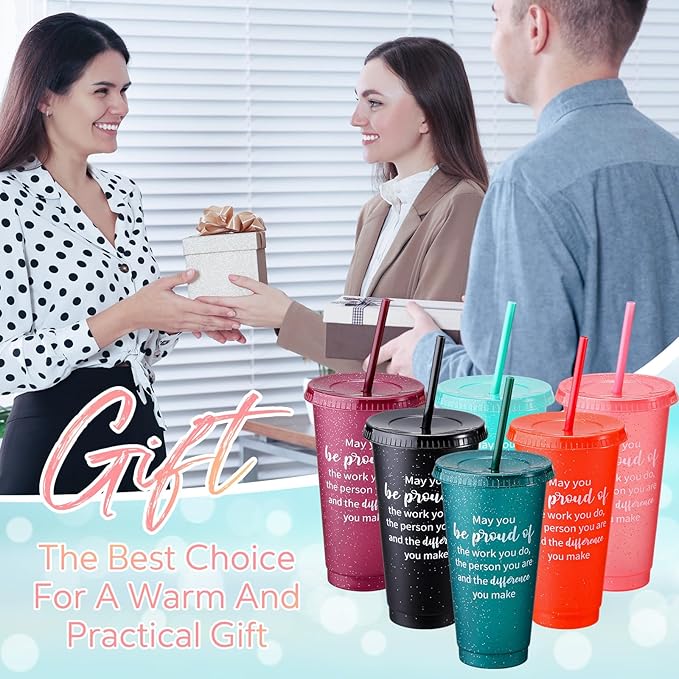 Dandat 36 Pcs Employee Appreciation Gifts Bulk 24 oz Thank You Cups Gift for Nurse Coworker Team Staff Teacher Inspirational Plastic Tumblers with Lids Straws (Dark Color)