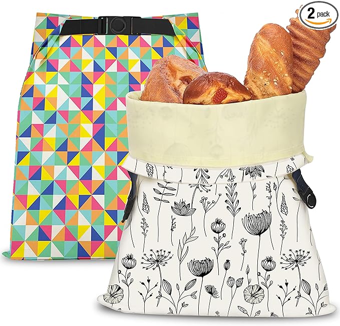 Riccle Reusable Beeswax Bread Bags for Sourdough and Homemade Bread -Pack Of 2- Durable and Waxed for Fresh Artisan Loaves Storage - Large Linen Bag for Sour Dough Home Made Breads with Zipper & Clips
