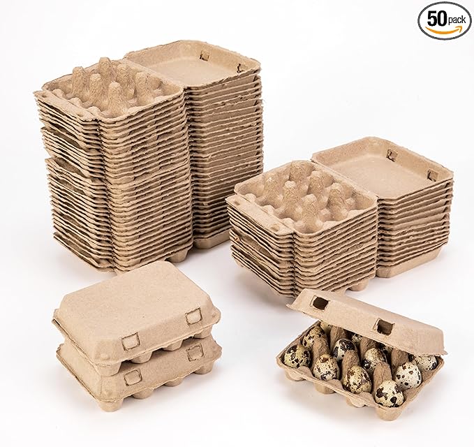50 Pack Quail Egg Cartons, 3x4 Style Paper Pulp Quail Egg Trays, Sturdy & Reusable Quail Egg Holder 12 Count Dozen Quail Egg Storage Tray for Farmers, Home Use & Transport