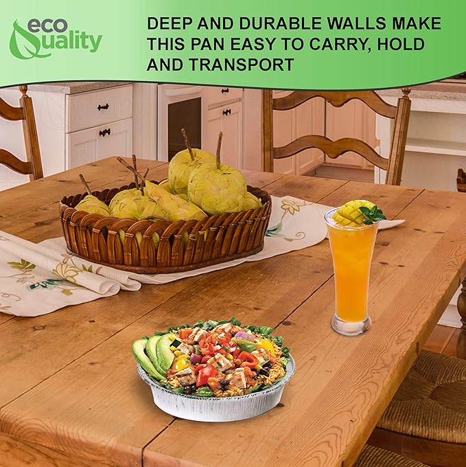 EcoQuality 6" Round Aluminum Foil Pans - Disposable Containers with Foldable Walls for Pie Baking, Cooking, Serving, Reheating, and Storing - Freezer and Oven Safe Tart Pan 150 Pack