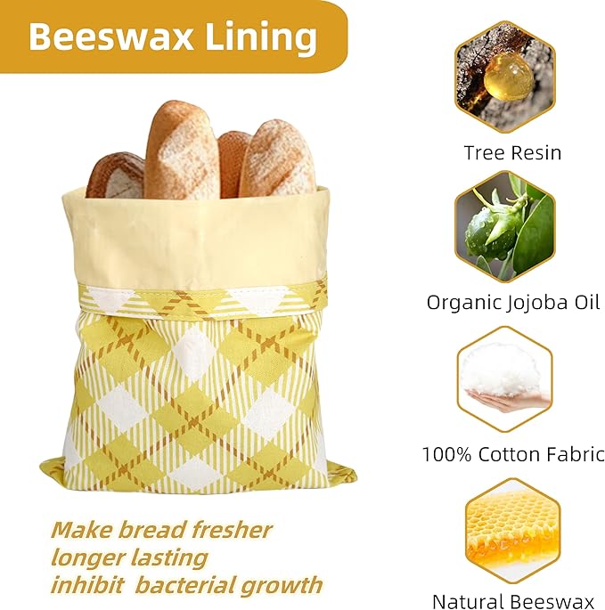 Beeswax Bread Bags for Homemade Bread,Reusable Beeswax Bags for Sourdough,Cotton Linen Food Storage Bag to Keep Fresh - Extra Large 2 Pack