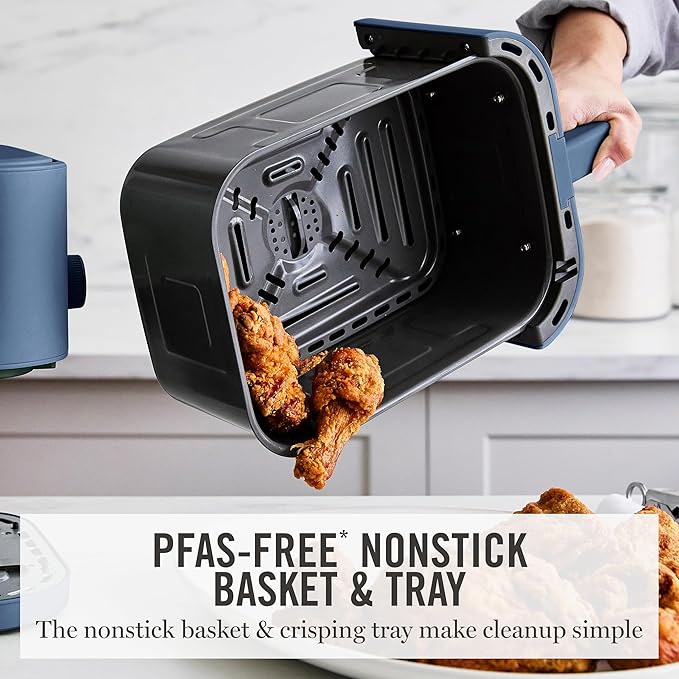 Martha Stewart 6QT Air Fryer, 6-in-1, Bake, Broil, Roast, Air Fry, Dehydrate, Reheat, Ceramic Non-Stick Basket, Crispy Results Fast, 400°F Max Temp, Shake Reminder, Auto Shut-Off, Indigo Blue
