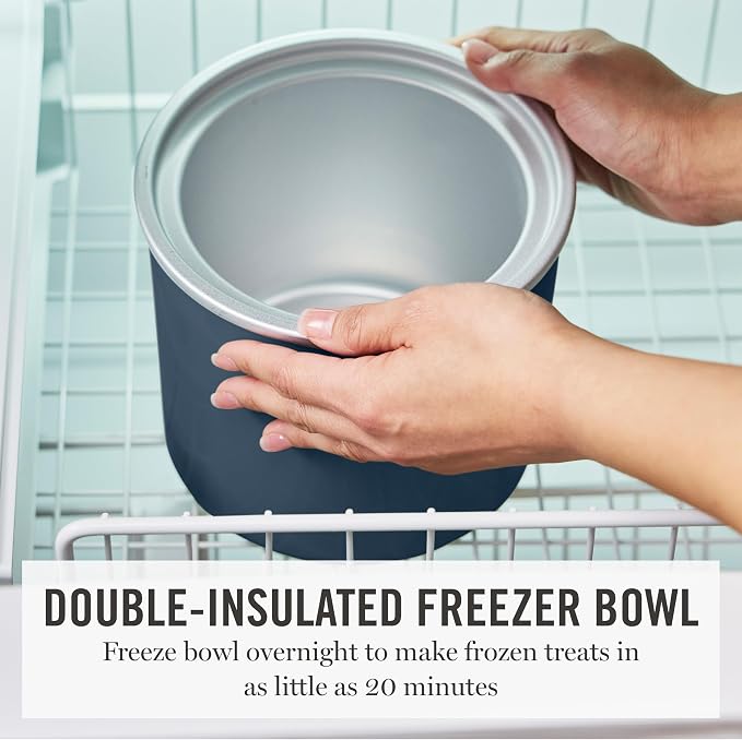 Martha Stewart Ice Cream Maker, 2 Quart Double-Insulated Freezer Bowl, Sorbet & Frozen Yogurt, Ready in 20 Minutes, Mix-Ins Chute, Easy to Clean, Indigo Blue