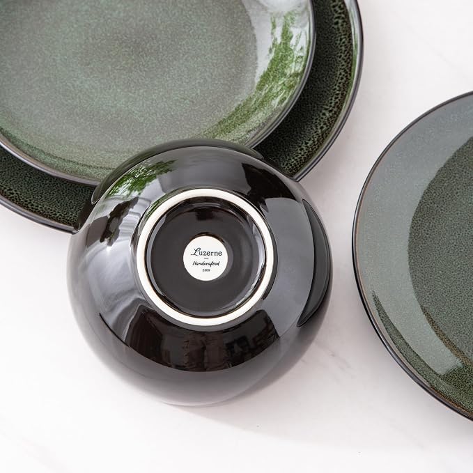 LERATIO Ceramic Dinnerware Sets for 4,Handcraft Stoneware Plates and Bowls Sets,Highly Chip and Crack Resistant | Dishwasher & Microwave & Oven Safe Dishes set,Reactive Glaze Dinnerware- Service for 4