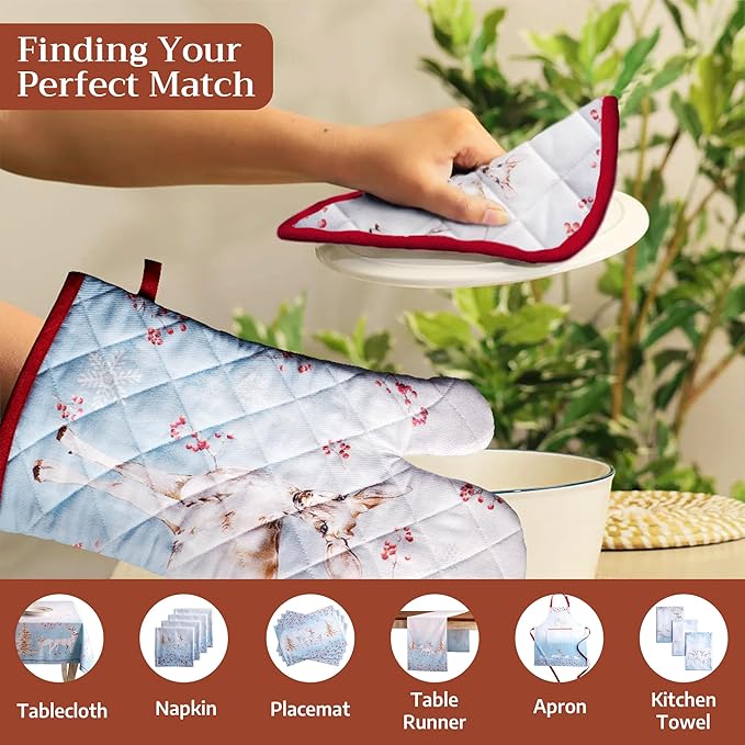 Maison d' Hermine Pot Holders 100% Cotton Heat Resistant Potholders 8" x 8" Hot Pads with Loop for Thanksgiving Christmas Decorations BBQ Cooking Handling Hot Pans (Pack of 1, Fairy Tale Forest)