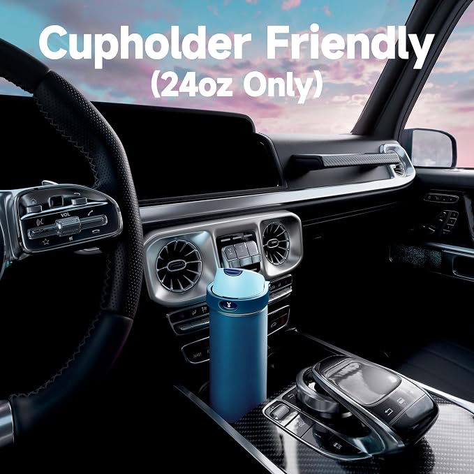 Meoky 24 oz Insulated Water Bottle: Stainless Steel for Travel Gym, Denim | 2-in-1 Straw and Spout Lid, Leak Proof, Cold for 24 Hours, Fits in Car Cup Holder, BPA-Free