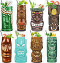 SuproBarware Tiki Mugs Set of 8 – Ceramic Hawaiian Party Drinkware, Tiki Bar Mugs for Cocktails, Premium Tropical Cups Drinks for Exotic Party