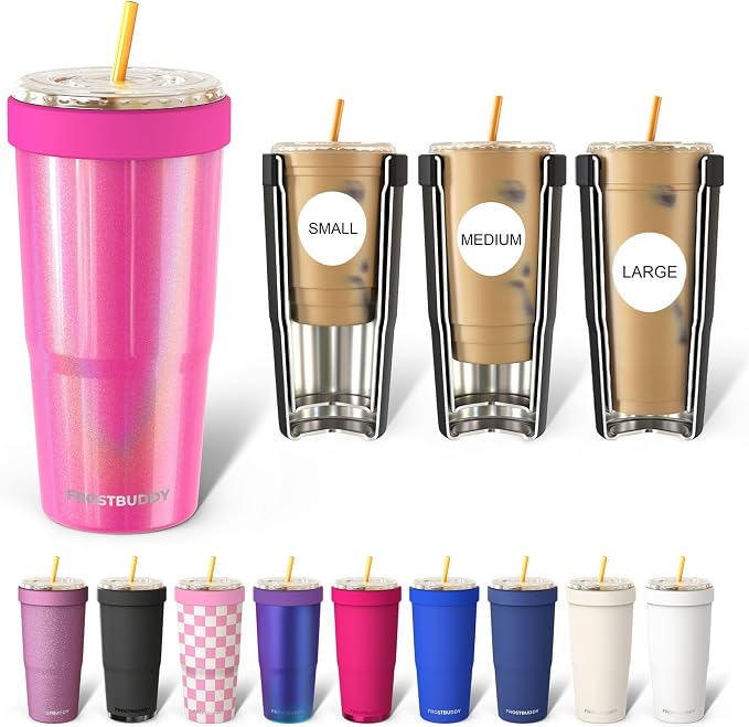 Frost Buddy Togo Buddy 30 oz Stainless Steel Vacuum Insulated Tumbler To Go Coffee Cup – Iced Coffee Cups, Iced Coffee Sleeve, Travel Mug, Thermal Cup for Hot & Cold Drinks, Dunkin Cup (Love Sparks)