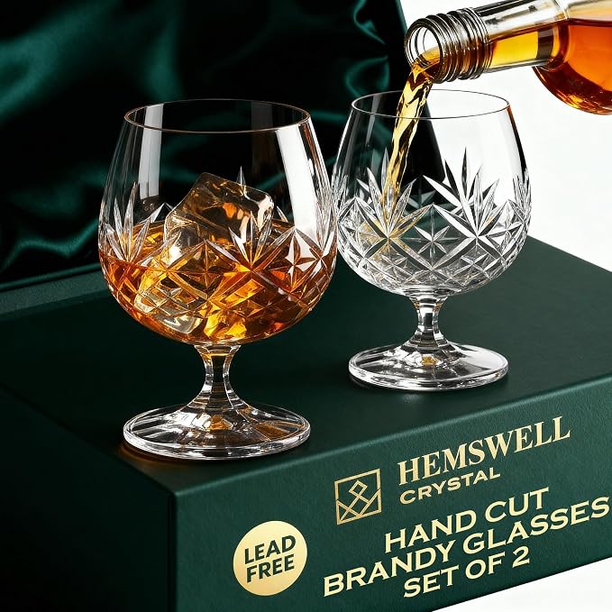 Brandy Snifter Glasses Set of 2 - Small Cognac Glasses for Scotch or Whiskey - Port Goblets - European Crystal 8.5oz - Glenrigg