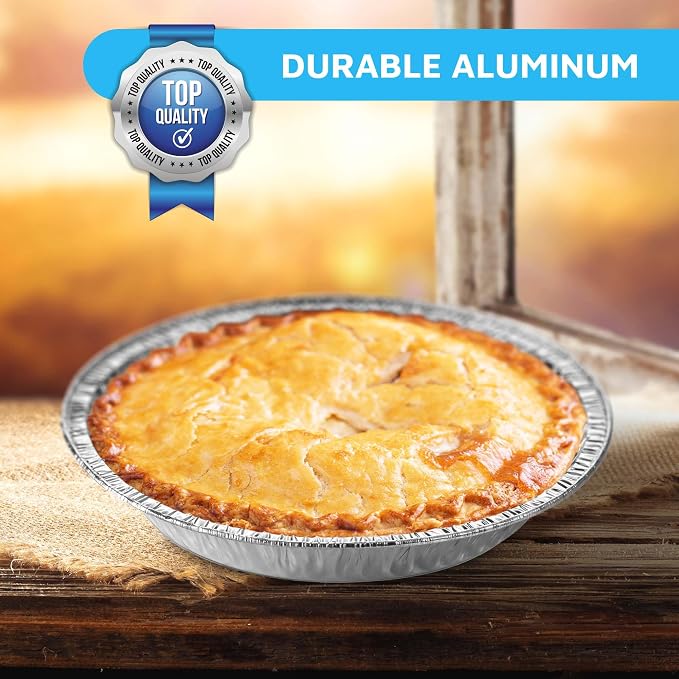 MontoPack Disposable Aluminum Foil Pie/Tart Pan | Round Cake Pan for Baking Personal Mini Pies, Homemade Cakes & Quiche | 9 Inch Pie/Tart Pans - 100 Pack