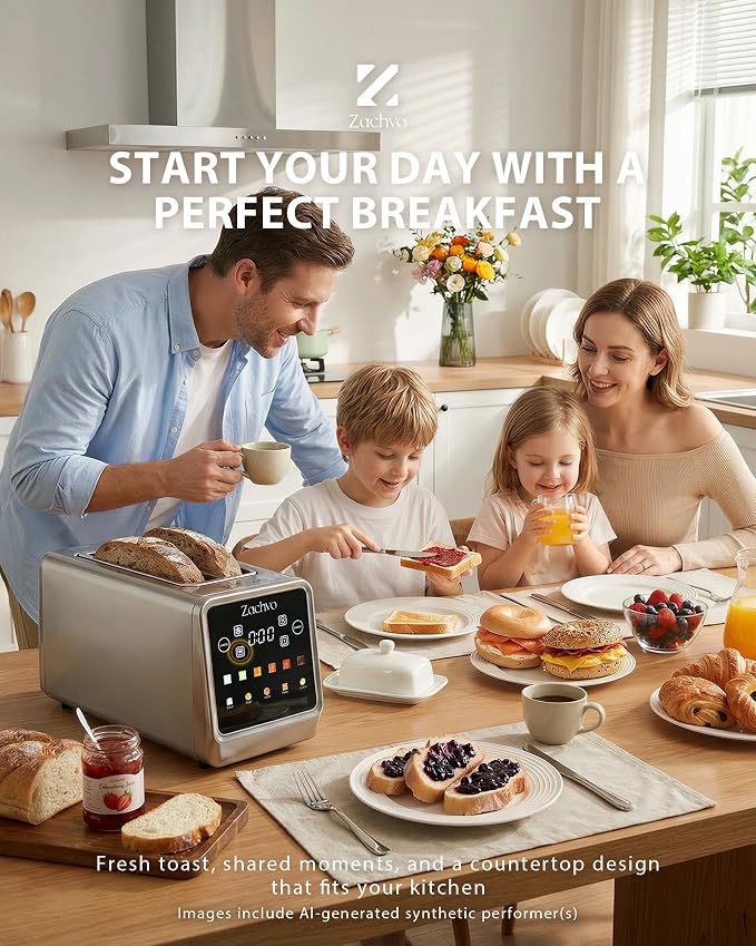 Long Slot Toaster for Sourdough & Artisan Bread with Smart Touchscreen | Digital Timer, Memory Function, One-Sided Toasting, Reheat & Defrost, Slim Stainless Steel for Long Bread & 4 Standard Slices