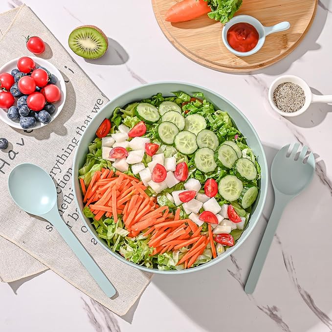 LOVYANXUE Bamboo Fiber Salad Bowl with Servers Set Large 9.8inches Nature Bamboo Mixing Bowl with Servers with Lid Spoon and Fork for Fruits,Salads and Vegetables