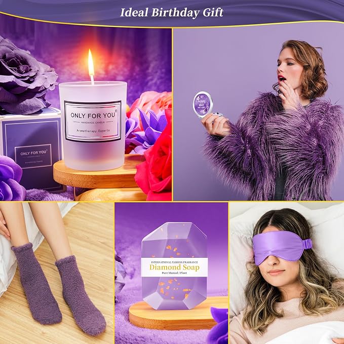 Fortuning's JDS 14PCS Lavender Relaxing Spa Gifts Basket for Women - Self Care Gifts for Mom, Wife, Girlfriend, Sister, Her - Birthday, Mother's Day, Get Well Soon Gifts