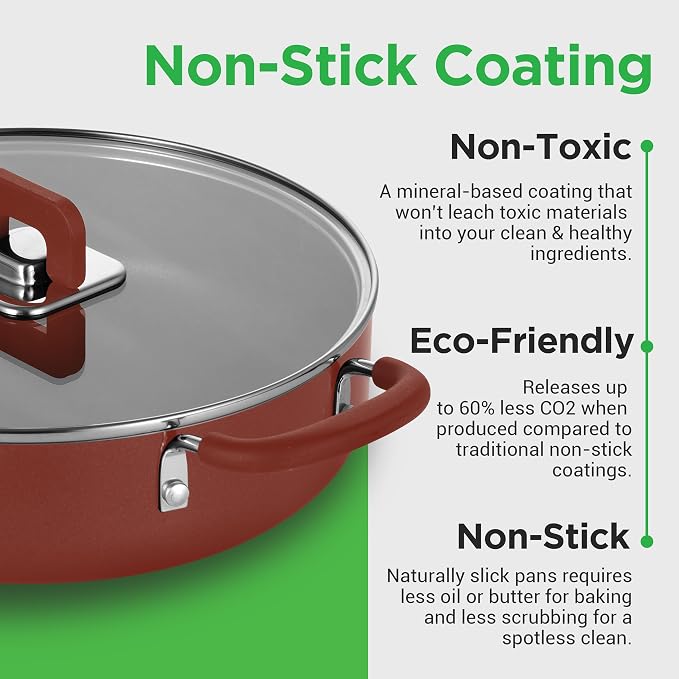 NutriChef 17pcs Brown Stackable Pots and Pans Set, Nonstick Induction Cookware, Space Saving Cookware, Easy Clean, Ideal For RV and Camper, Includes a Foldable Steamer Basket and Cooking Utensils