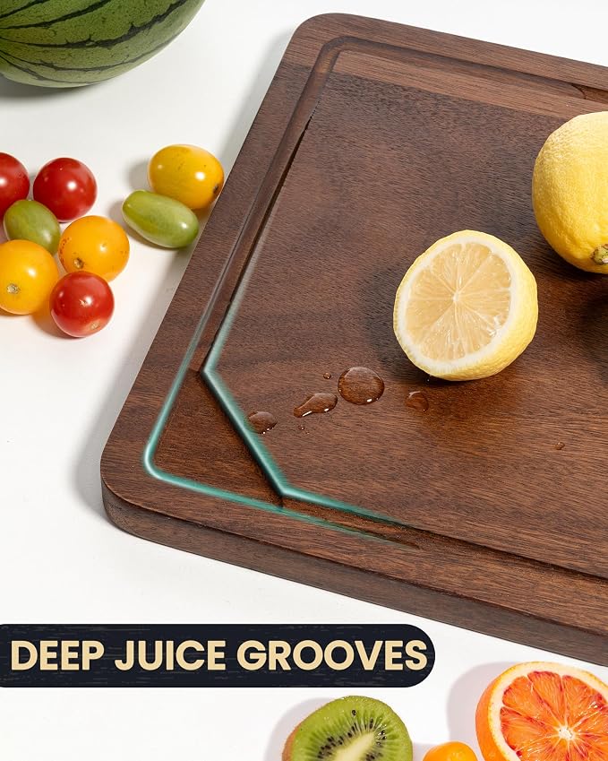 Axeman Walnut Wood Cutting Board with Juice Groove for Kitchen Countertop, Tick American Black-Walnut Wooden Chopping Board Charcuterie Board Butcher Block for Meat Vegetables, 16x10 inch