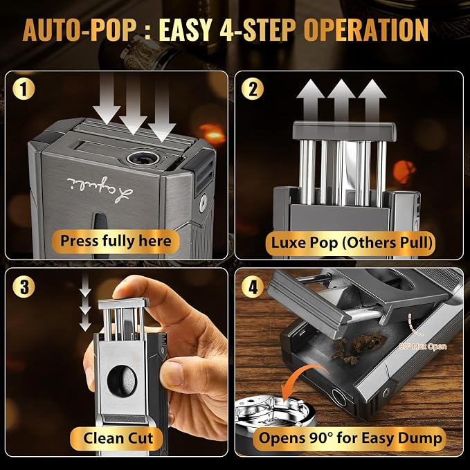 6-in-1 Torch Lighter with Twin Nubber, Auto-Pop V-Shape Clipper, Draw Enhancer, Holder and Punch, Refillable & Adjustable Windproof Butane Lighter, Premium Gift Box for Men & Travel Essential