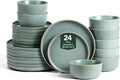 Earth & Clay Amber 24-Piece Dinnerware Set Stoneware, Dishwasher and Microwave Safe Plates and Bowls Set, Dish Set for 8, Green
