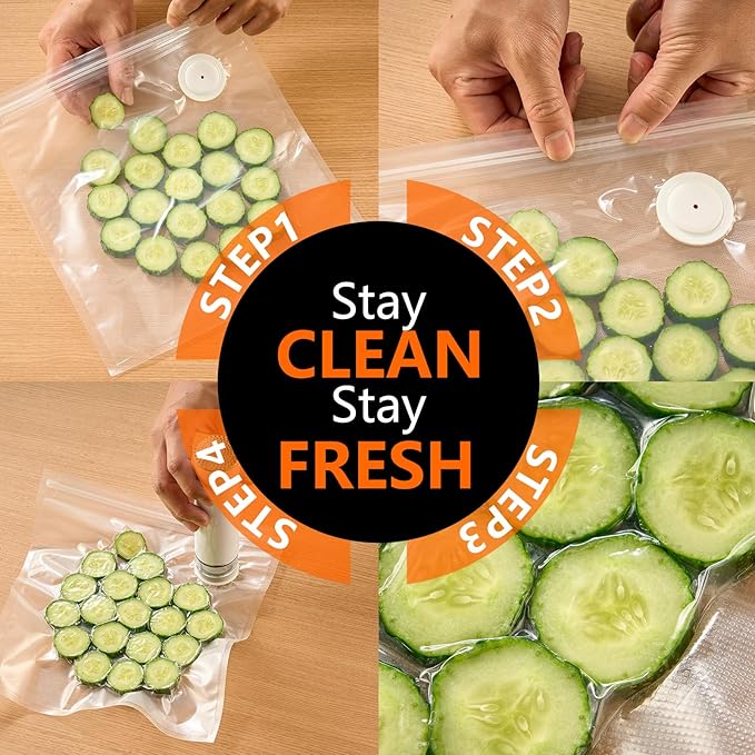Vacuum Sealer Bags for Food, 60 Pcs (S+M+L+XL) 8" x 10" and 10" x 13.8" and 11.8" x 13.8" Food Storage Bags for Sous Vide Cooking Microwave Heating, Air Valve Zipper Bags (S+M)