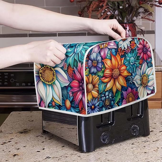 Bright Blossoms Dust Cover Set Washable Coffee Maker Appliance Blender Covers Boho Mandala Floral Bread Maker Toaster Protection Kitchen Accessories