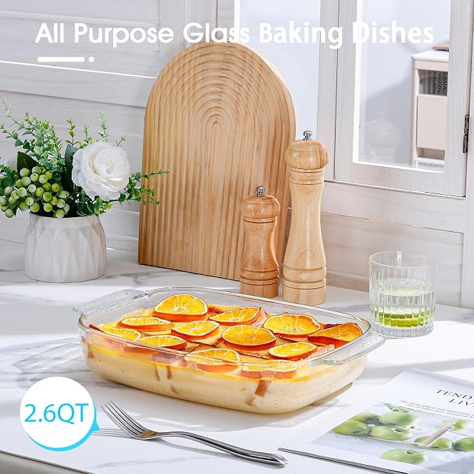 Large Glass Baking Dish Set, Easy Grab Oven Safe Glass Pan for Cooking 2 QT+2.7 QT+3.3 QT
