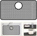 Bestjing Silicone Sink Protectors for Kitchen Sink with Rear Drain - 26"x 14" Kitchen Protector Accessory, Non-Slip Heat Resistant Grid Mat for Bottom of Farmhous Stainless Steel (Rear Hole, Black)