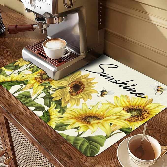 Decorative Stove Top Covers for Electric Stove 28"x20" – Heat Resistant Glass Cooktop Protector Dish Drying Mat – Non-Slip Rubber Backing Washer Top Cover Waterproof Extra Counter Space (Sunflower 2)