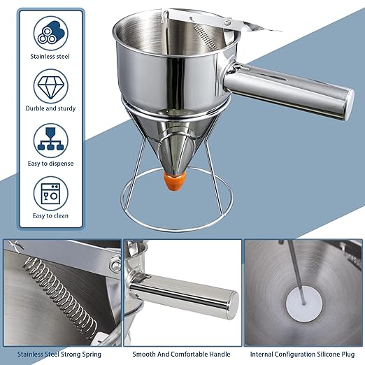 MyLifeUNIT Stainless Steel Pancake Batter Dispenser and Nonstick 4-Cup Egg Pan with Lid
