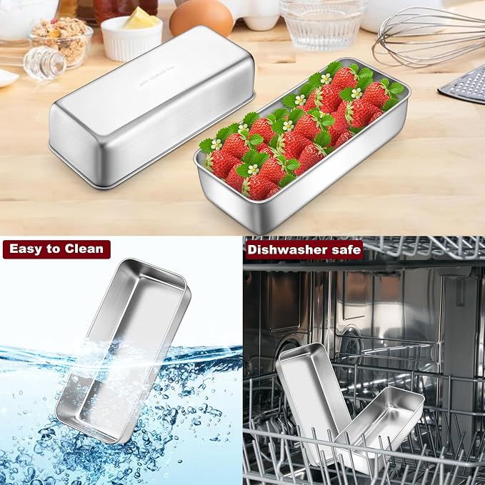 LIANYU 3 Pack 12 x 5 Inch Large Loaf Pans, Stainless Steel Bread Baking Pan Sets, Deep Meatloaf Pans for Homemade Bread, Cakes, Sandwich, Solid & Durable, Dishwasher Safe
