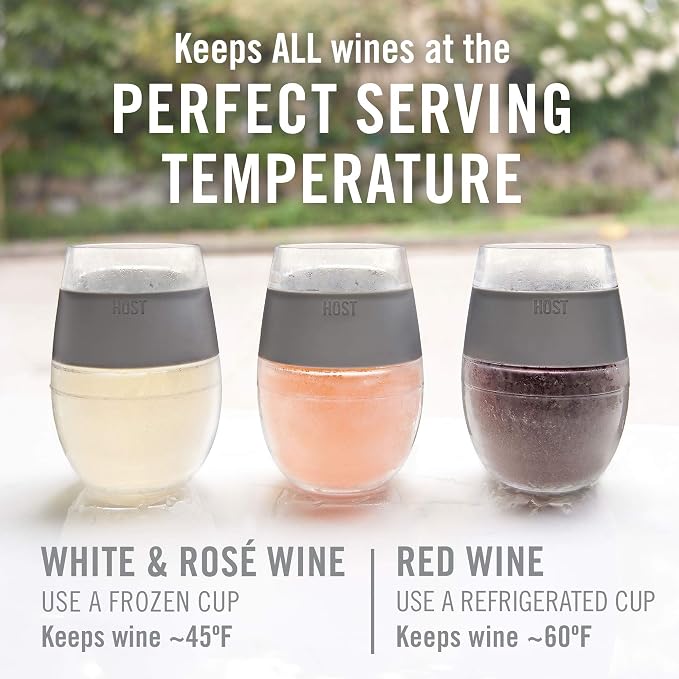 Host Freeze Plastic Wine Glasses for Red and White Wines, Gifts for Mom, Gifts for Women, Double Wall Insulated Wine Cooling Cups, Freezable Drink Chilling Tumblers, 8.5 oz, Set of 4, Assorted Colors