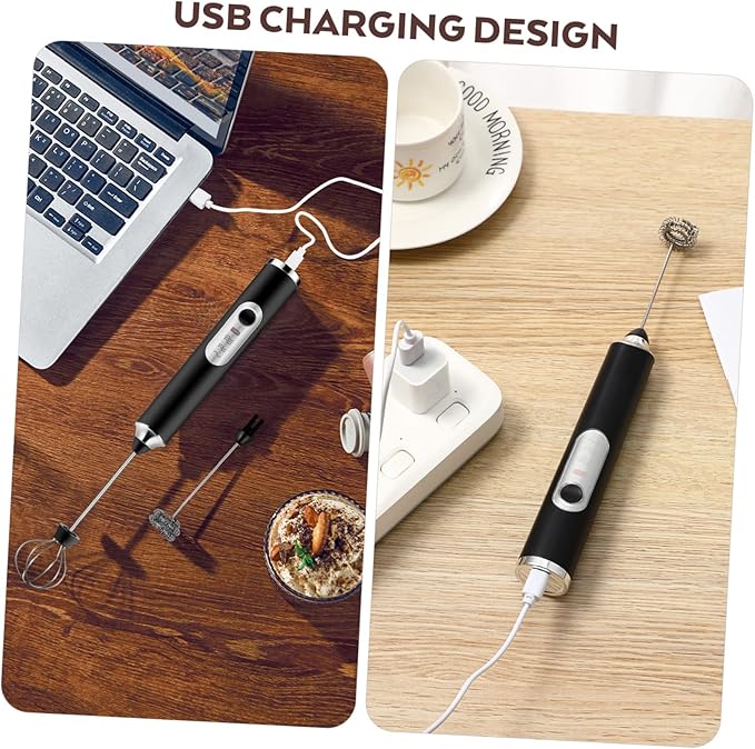 VALICLUD Portable Stainless Steel Electric Milk Frother Handheld Drink Mixer with Whisk Heads for Coffee Foam and Egg Whipping Speed USB Rechargeable Low Noise Foam Maker for Home and