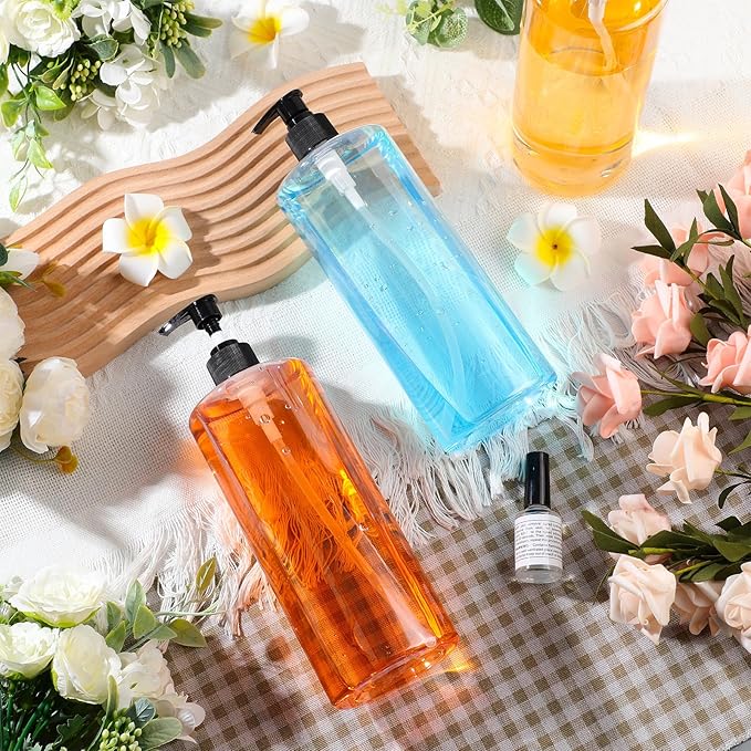 meekoo 10 Pcs Empty Shampoo Bottles with Pumps 32 oz / 1 Liter Bulk Refillable Plastic Dispenser Shampoo and Conditioner Bottles with Black Caps Leakproof for Lotion Massage Oil Body Wash