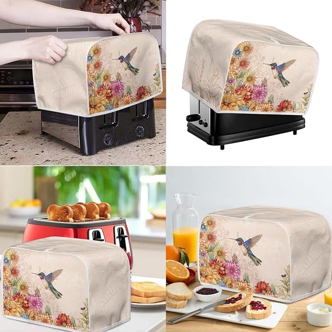 Hummingbird Appliance Covers Set Washable Kitchen Blender Dust Cover Flower Bread Maker Toaster Cover 2 Slice Kitchen Accessories
