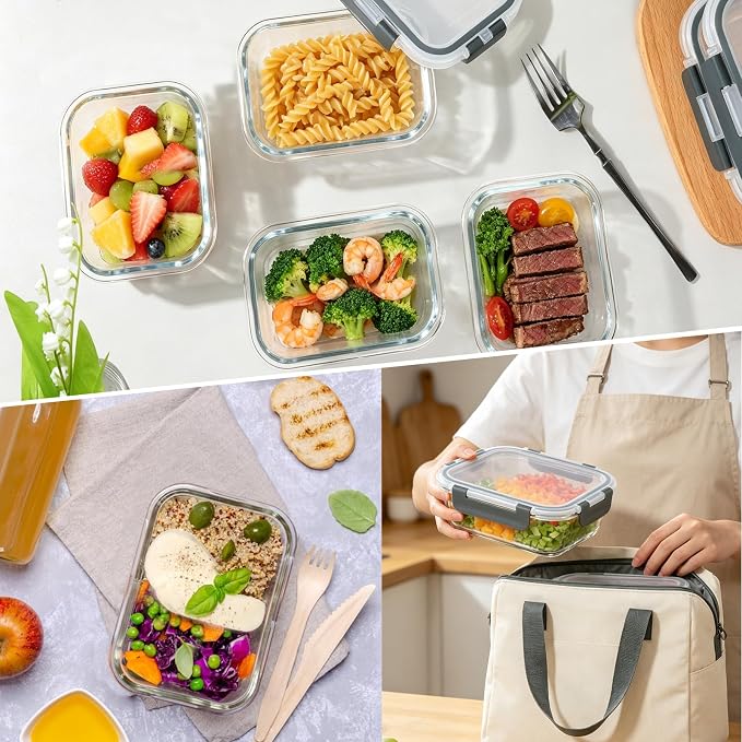 M MCIRCO 10-Pack,13 oz 1.5 Cup Glass Meal Prep Containers, Small Glass Food Storage Containers with Lids,Airtight Lunch Containers, Microwave, Oven, Freezer and Dishwasher Friendly, BPA-free